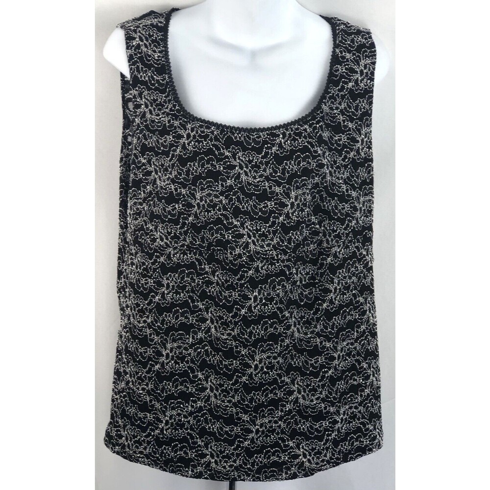 Vintage mesh Lace Sleeveless Tank Top XL Blk Wht Floral punk Y2K whimsy gothic